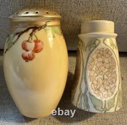 Two Antique Porcelain Painted Arts & crafts Castors Shakers Floral Decoration