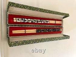 Two Boxed Sets Of Chinese Chop Sticks With Cloisone Decoration