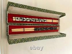 Two Boxed Sets Of Chinese Chop Sticks With Cloisone Decoration