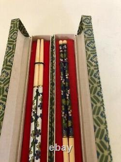 Two Boxed Sets Of Chinese Chop Sticks With Cloisone Decoration