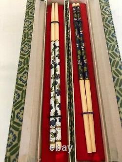 Two Boxed Sets Of Chinese Chop Sticks With Cloisone Decoration