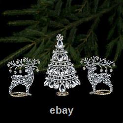 Two Christmas Reindeers and one Christmas Tree clear, Christmas set, crystals