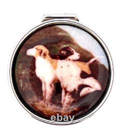 Two Dogs Pill Box 925 Hallmarked Sterling Silver Set With Hand Painted Enamel