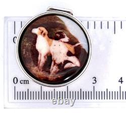 Two Dogs Pill Box 925 Hallmarked Sterling Silver Set With Hand Painted Enamel