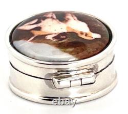 Two Dogs Pill Box 925 Hallmarked Sterling Silver Set With Hand Painted Enamel