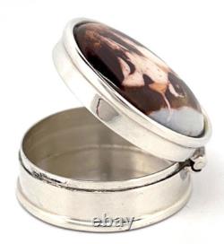 Two Dogs Pill Box 925 Hallmarked Sterling Silver Set With Hand Painted Enamel