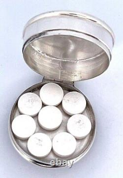 Two Dogs Pill Box 925 Sterling Silver English Hallmarks Set With Hand Painted