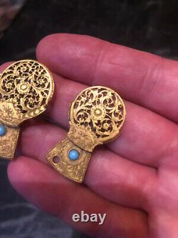 Two Fabulous Georgian Verge Balance Cock Long Hat Pins Turquoise Set