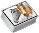 Two Horse Heads Pill Box 925 Sterling Silver English Hallmarks Set With Hand
