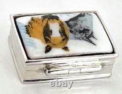 Two Horse Heads Pill Box 925 Sterling Silver English Hallmarks Set With Hand