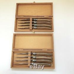 Two Laguiole Steak Knife Sets, 4 Knives each, Olive Wood & SS, MADE IN FRANCE