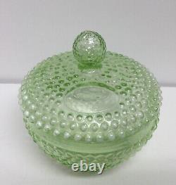 Two Perfume Bottles Powder Jar Set Vintage Apple Green Hobnail