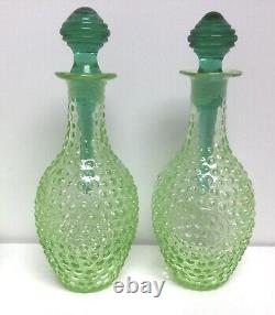 Two Perfume Bottles Powder Jar Set Vintage Apple Green Hobnail