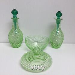 Two Perfume Bottles Powder Jar Set Vintage Apple Green Hobnail