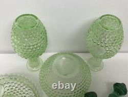 Two Perfume Bottles Powder Jar Set Vintage Apple Green Hobnail