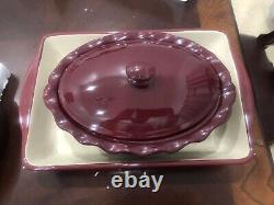 Two Piece Home Interior Burgundy Cook Ware Set Casserole Dish, Small Bowl/Lid
