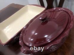 Two Piece Home Interior Burgundy Cook Ware Set Casserole Dish, Small Bowl/Lid