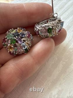 Two Piece Set SterlingSilver, 925, Blue Topaz And Stones, Earrings and Ring, S 7