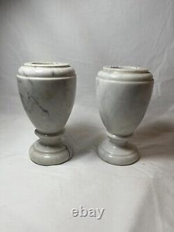 Two Polished Italian Marble Small Headstone Vases 6 Tall Set