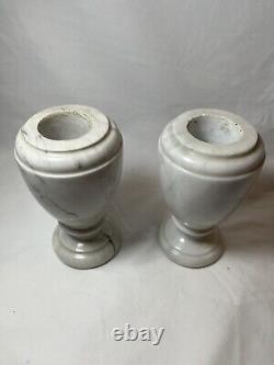 Two Polished Italian Marble Small Headstone Vases 6 Tall Set