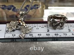 Two-Tone Sterling Silver 16 Flowers and Hummingbirds Chain Set With Sz 8 Ring