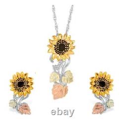 Two Tone Sunflower Black Hills Gold Earrings & Pendant Set