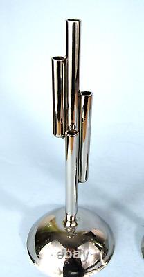 Two Vintage Art Deco Chrome Skyscraper Bud Vase Pair On Domed Base Chase Style