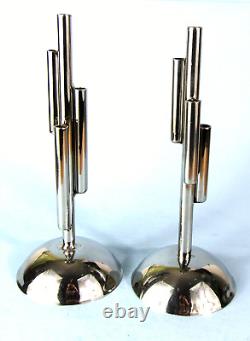 Two Vintage Art Deco Chrome Skyscraper Bud Vase Pair On Domed Base Chase Style