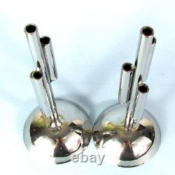 Two Vintage Art Deco Chrome Skyscraper Bud Vase Pair On Domed Base Chase Style