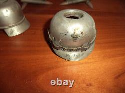 Two World War I Patriotic Inkwell Set Prussian Helmet Reims Cathedral Bombing