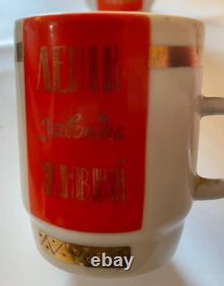 Two cups set Lenin is always alive propaganda agitation made of porcelain