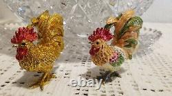 Two's Company Rooster Trinket, jewelry box, chicken, farm animal set of 2