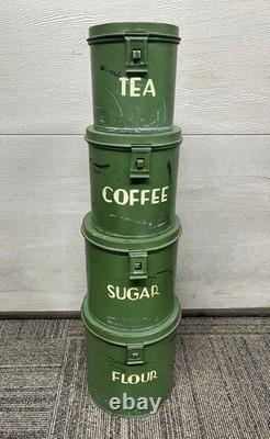 Two's Company Tins Canisters Galvanized Metal Green Set Hinged Rustic Distressed