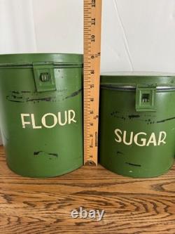Two's Company Tins Canisters Galvanized Metal Green Set Hinged Rustic Distressed