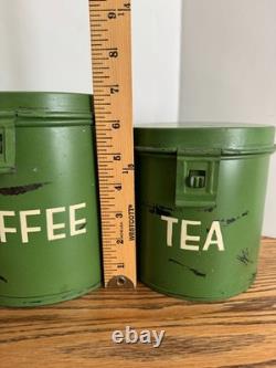 Two's Company Tins Canisters Galvanized Metal Green Set Hinged Rustic Distressed