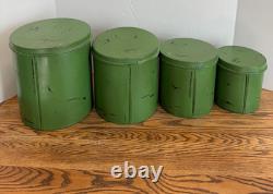 Two's Company Tins Canisters Galvanized Metal Green Set Hinged Rustic Distressed