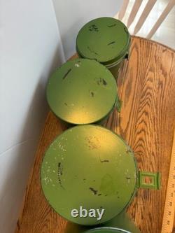 Two's Company Tins Canisters Galvanized Metal Green Set Hinged Rustic Distressed