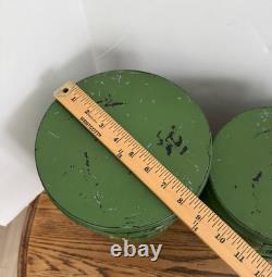 Two's Company Tins Canisters Galvanized Metal Green Set Hinged Rustic Distressed