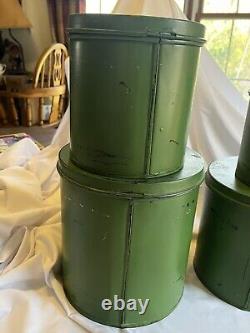 Two's Company Tins Canisters Galvanized Metal Green Set Hinged Rustic Farmhouse