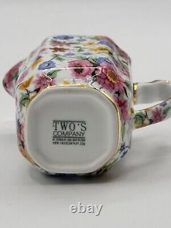 Two's Company Tray Tea Set Teapot Sugar Bowl Creamer In Chintz Transfer Pattern