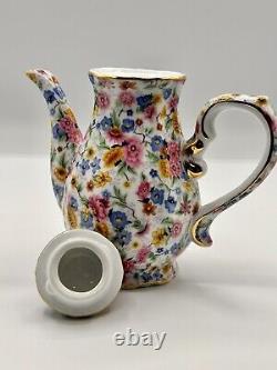 Two's Company Tray Tea Set Teapot Sugar Bowl Creamer In Chintz Transfer Pattern