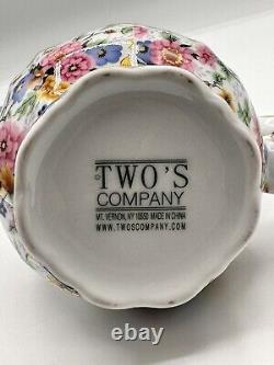 Two's Company Tray Tea Set Teapot Sugar Bowl Creamer In Chintz Transfer Pattern