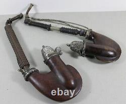 Two set of antique Germany ulmer kloben burl carved silver embellished pipe