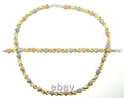 Two-tone Elegant X& Heart Os Tri-tone Necklace & Bracelet Silver Set
