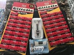 VINTAGE 2 GILLETTE RAZOR BLADES SETS NEVER USED STORE DISPLAYS with TWO RAZORS