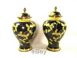 VINTAGE CHINESE c. 1950 SET OF TWO (2) CLOISONNE ENAMEL COPPER LIDDED VASES PEONY