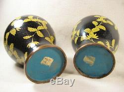 VINTAGE CHINESE c. 1950 SET OF TWO (2) CLOISONNE ENAMEL COPPER LIDDED VASES PEONY