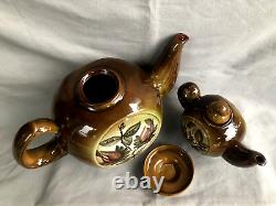 VINTAGE Ceramic set two teapots and saucer brown painting flowers soviet belarus