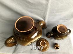 VINTAGE Ceramic set two teapots and saucer brown painting flowers soviet belarus