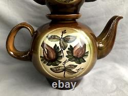 VINTAGE Ceramic set two teapots and saucer brown painting flowers soviet belarus